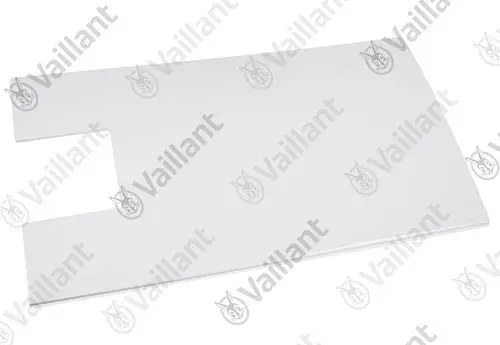 Vaillant Abdeckplatte in rechteckiger Form, weiß, mit Ausschnitt an der Oberseite, geeignet zur Montage oder Abdeckung von Heizungsgeräten.